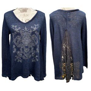 Harley-Davidson Long Sleeve V-Neck Top Lace Back Sexy Hi-Low Shirt